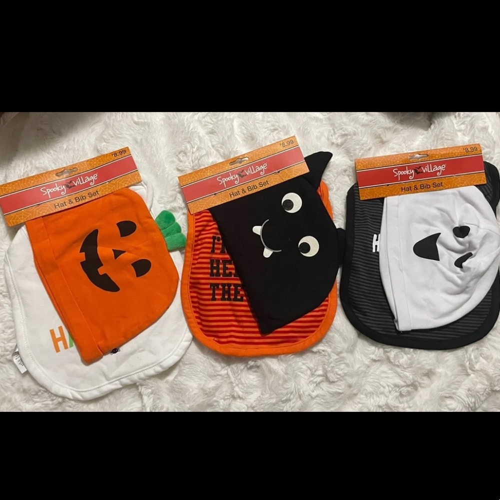 3 sets of bib and hat set 3-9 months